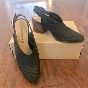 Lucky Brand Lideton Black Leather Slingback Mules
